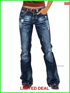 Mid Rise Ripped Bootcut Jeans for Women Stretch Denim Western